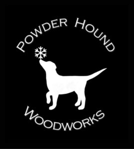 powder hound woodworks logo white on black